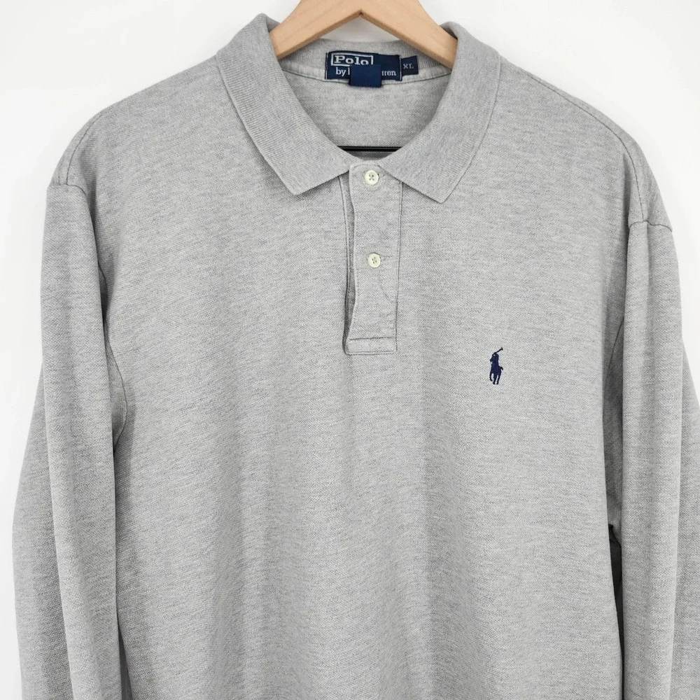 Polo Ralph Lauren Mens Long‎ Sleeve Polo Shirt Size XL Light Gray Classic Preppy